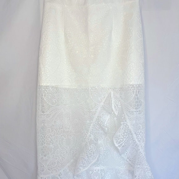 JAUS White Ruffle Midi Skirt Side Split Sheer Lace M/6 - Picture 2 of 7